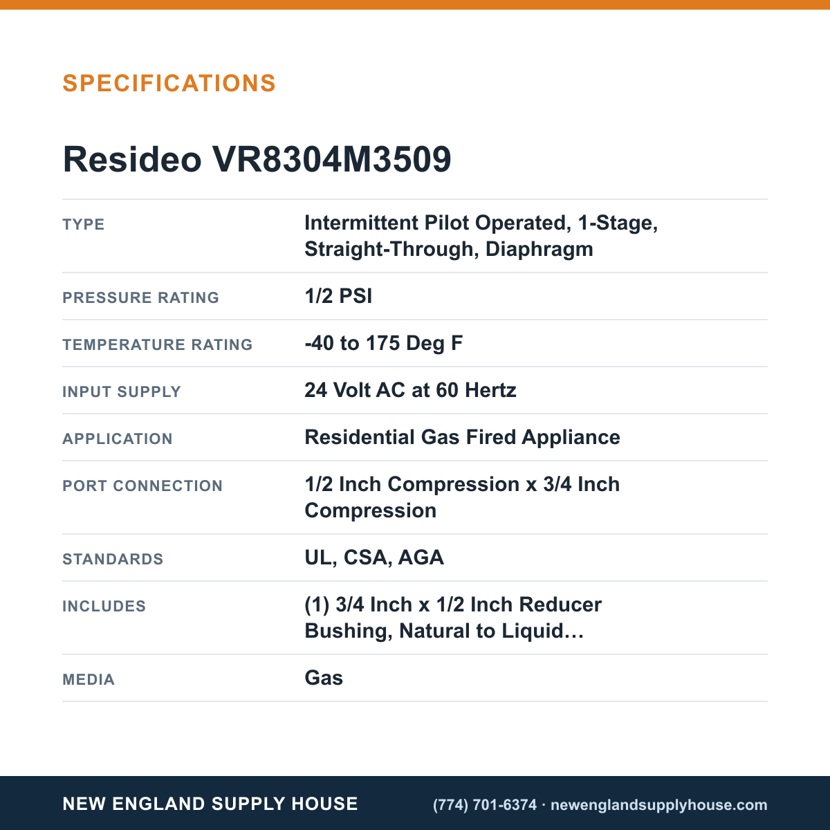 Resideo - Honeywell Home VR8304M3509 Solenoid Gas Valve specifications — New England Supply House [NESH-SPECTABLE-V1]