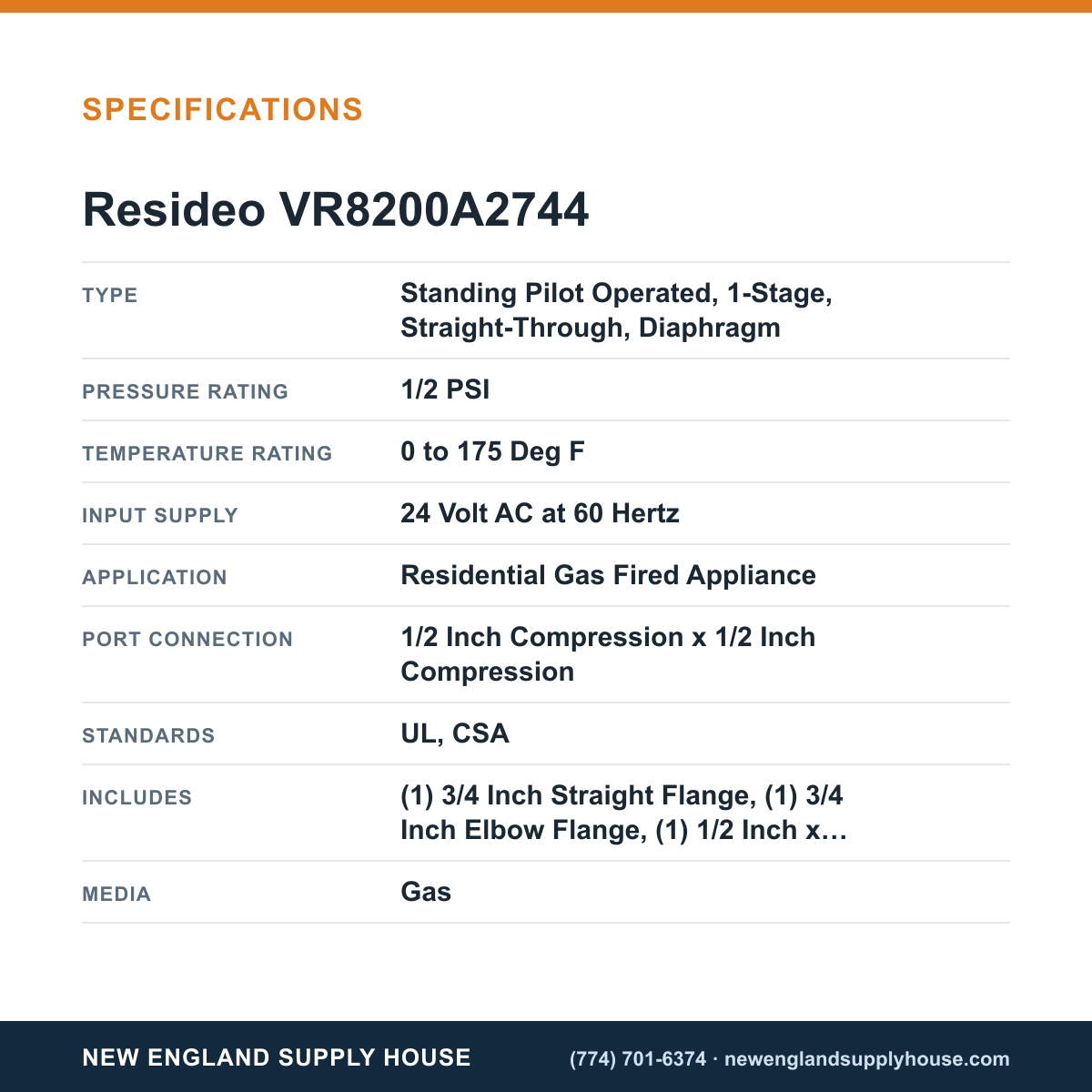 Resideo - Honeywell Home VR8200A2744 Solenoid Gas Valve specifications — New England Supply House [NESH-SPECTABLE-V1]