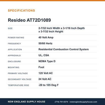 Resideo - Honeywell Home AT72D1089 Standard Transformer specifications — New England Supply House [NESH-SPECTABLE-V1]
