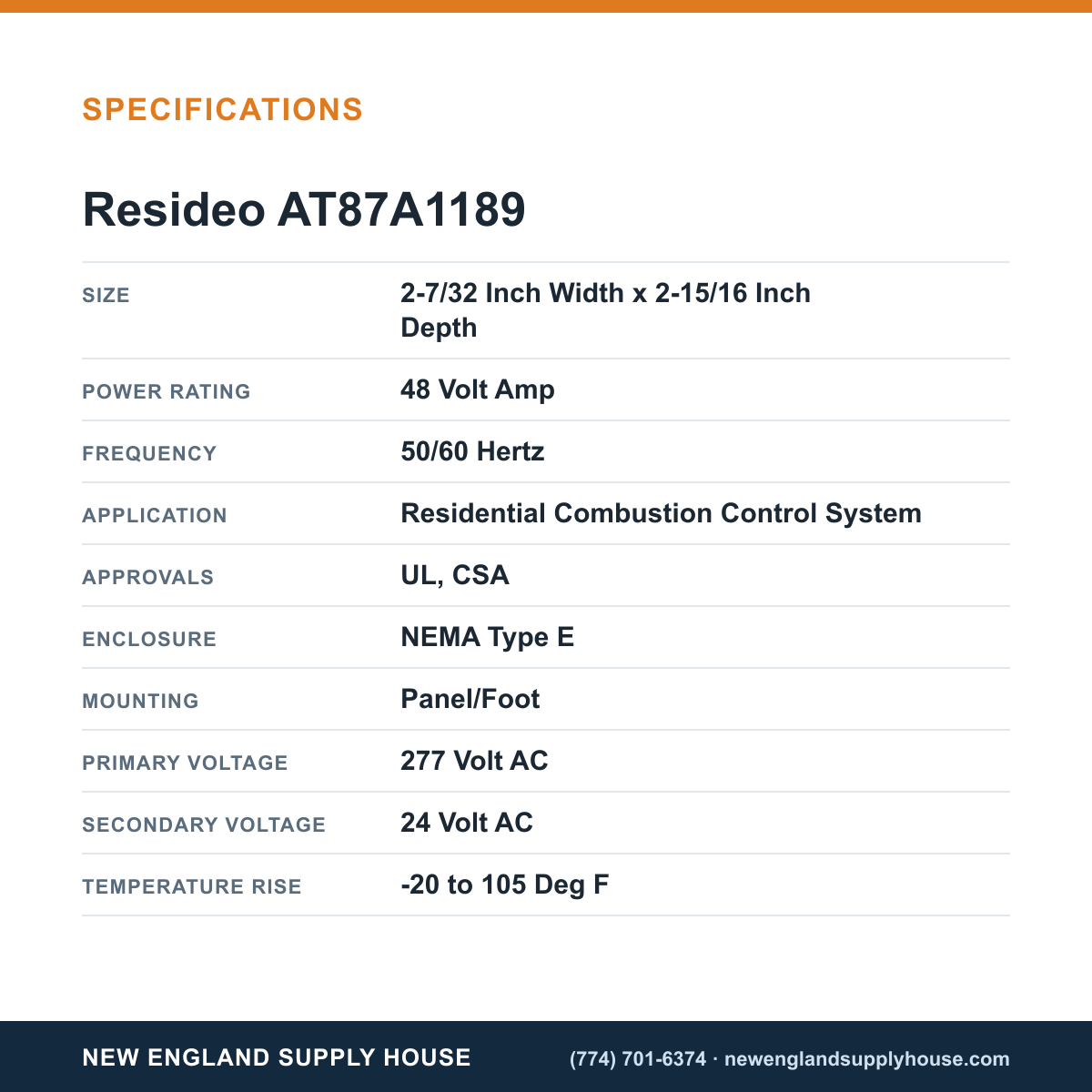 Resideo - Honeywell Home AT87A1189 Standard Transformer specifications — New England Supply House [NESH-SPECTABLE-V1]