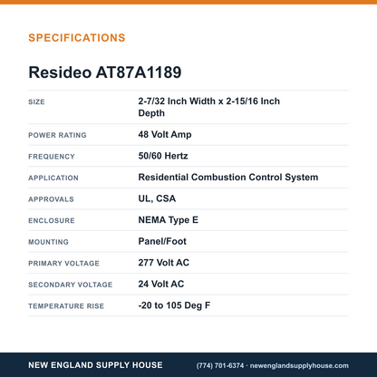 Resideo - Honeywell Home AT87A1189 Standard Transformer specifications — New England Supply House [NESH-SPECTABLE-V1]