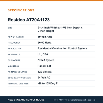 Resideo - Honeywell Home AT20A1123 Standard Universal Stripped-Down Transformer specifications — New England Supply House [NESH-SPECTABLE-V1]