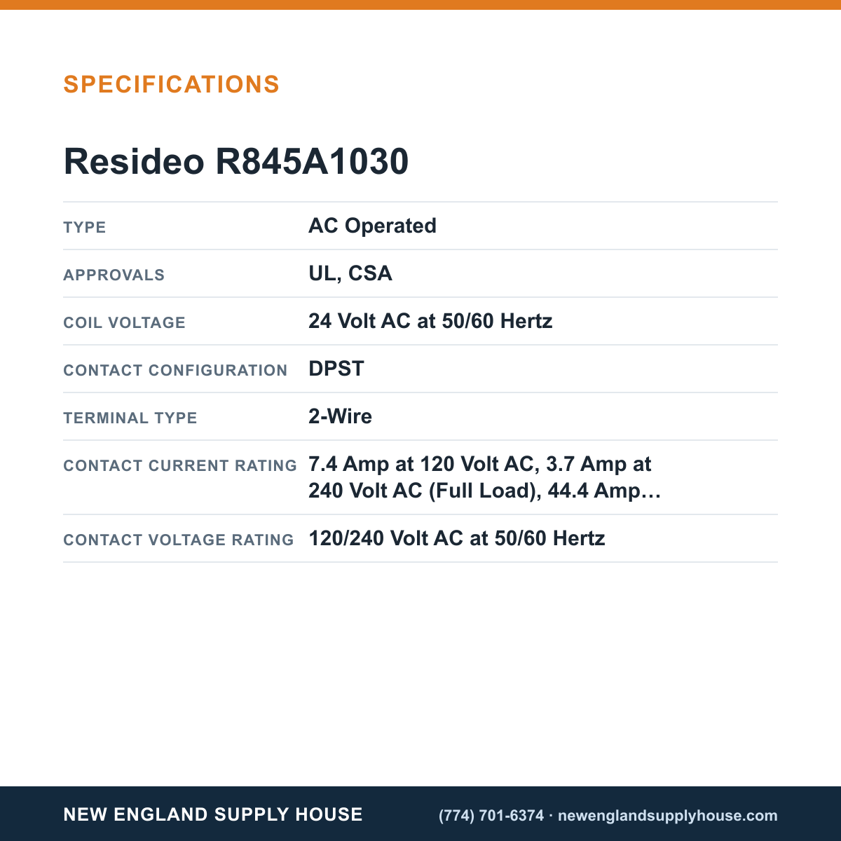Resideo - Honeywell Home R845A1030 Switching Relay specifications — New England Supply House [NESH-SPECTABLE-V1]