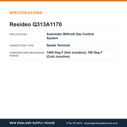 Resideo - Honeywell Home Q313A1170 Thermopile Generator specifications — New England Supply House [NESH-SPECTABLE-V1]