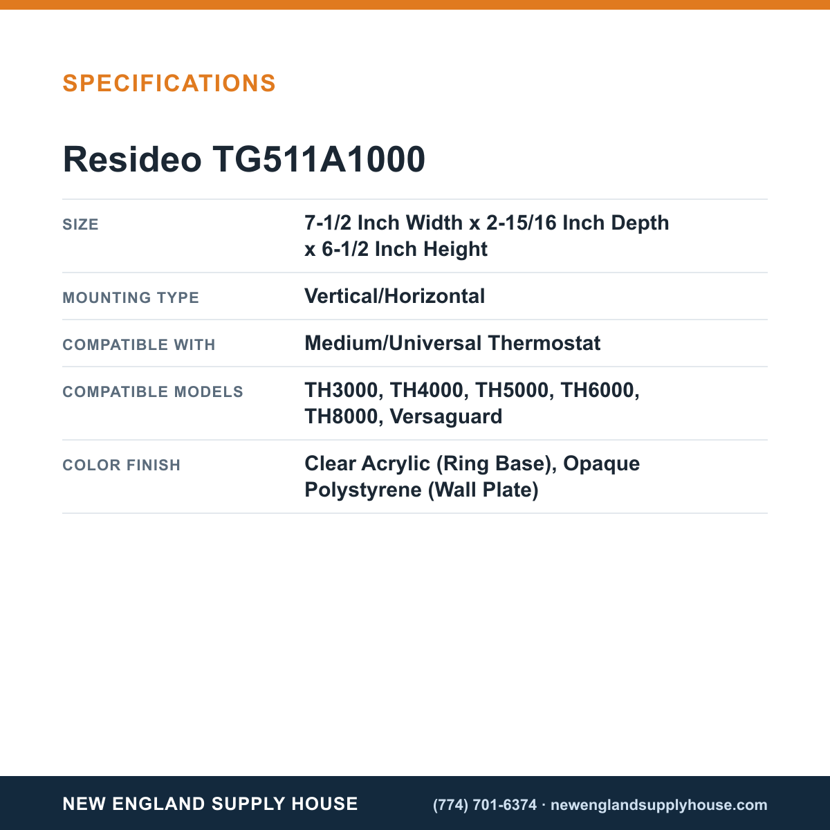 Resideo - Honeywell Home TG511A1000 Thermostat Guard Cover specifications — New England Supply House [NESH-SPECTABLE-V1]
