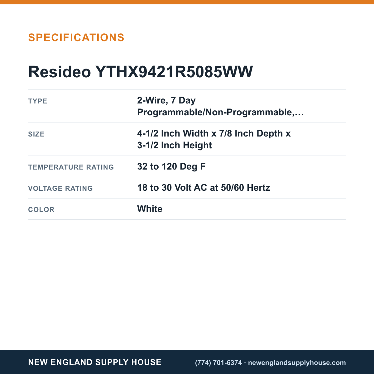 Resideo - Honeywell Home YTHX9421R5085WW Thermostat Kit specifications — New England Supply House [NESH-SPECTABLE-V1]
