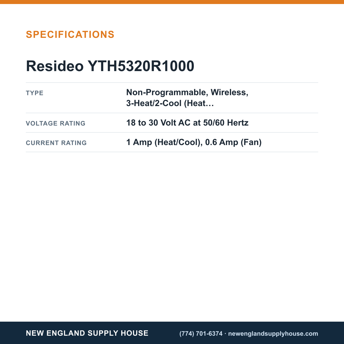Resideo - Honeywell Home YTH5320R1000 Thermostat Kit specifications — New England Supply House [NESH-SPECTABLE-V1]