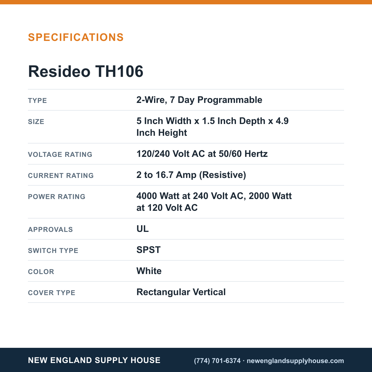 Resideo - Honeywell Home TH106 Thermostat specifications — New England Supply House [NESH-SPECTABLE-V1]