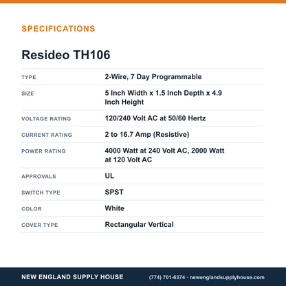 Resideo - Honeywell Home TH106 Thermostat specifications — New England Supply House [NESH-SPECTABLE-V1]