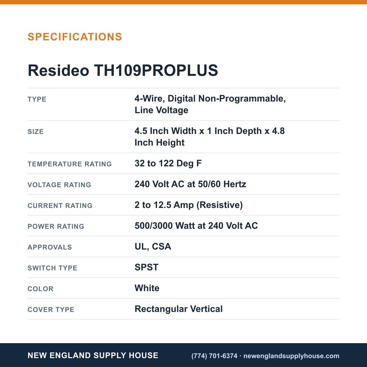 Resideo - Honeywell Home TH109PROPLUS Thermostat specifications — New England Supply House [NESH-SPECTABLE-V1]