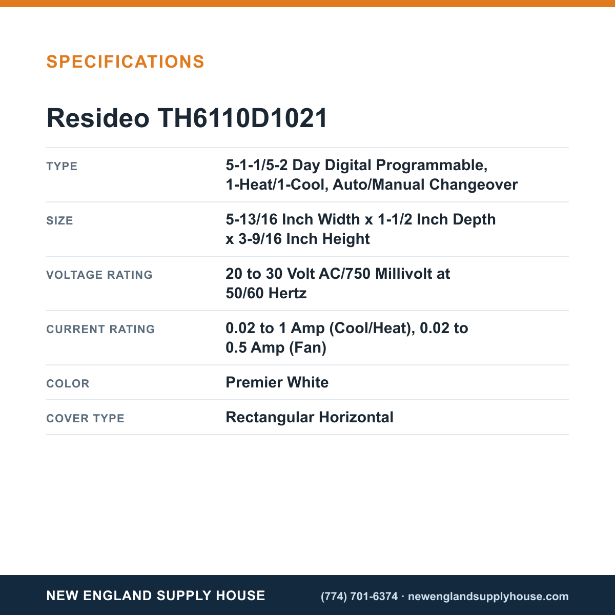 Resideo - Honeywell Home TH6110D1021 Thermostat specifications — New England Supply House [NESH-SPECTABLE-V1]