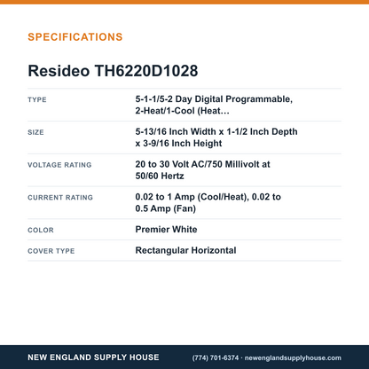 Resideo - Honeywell Home TH6220D1028 Thermostat specifications — New England Supply House [NESH-SPECTABLE-V1]