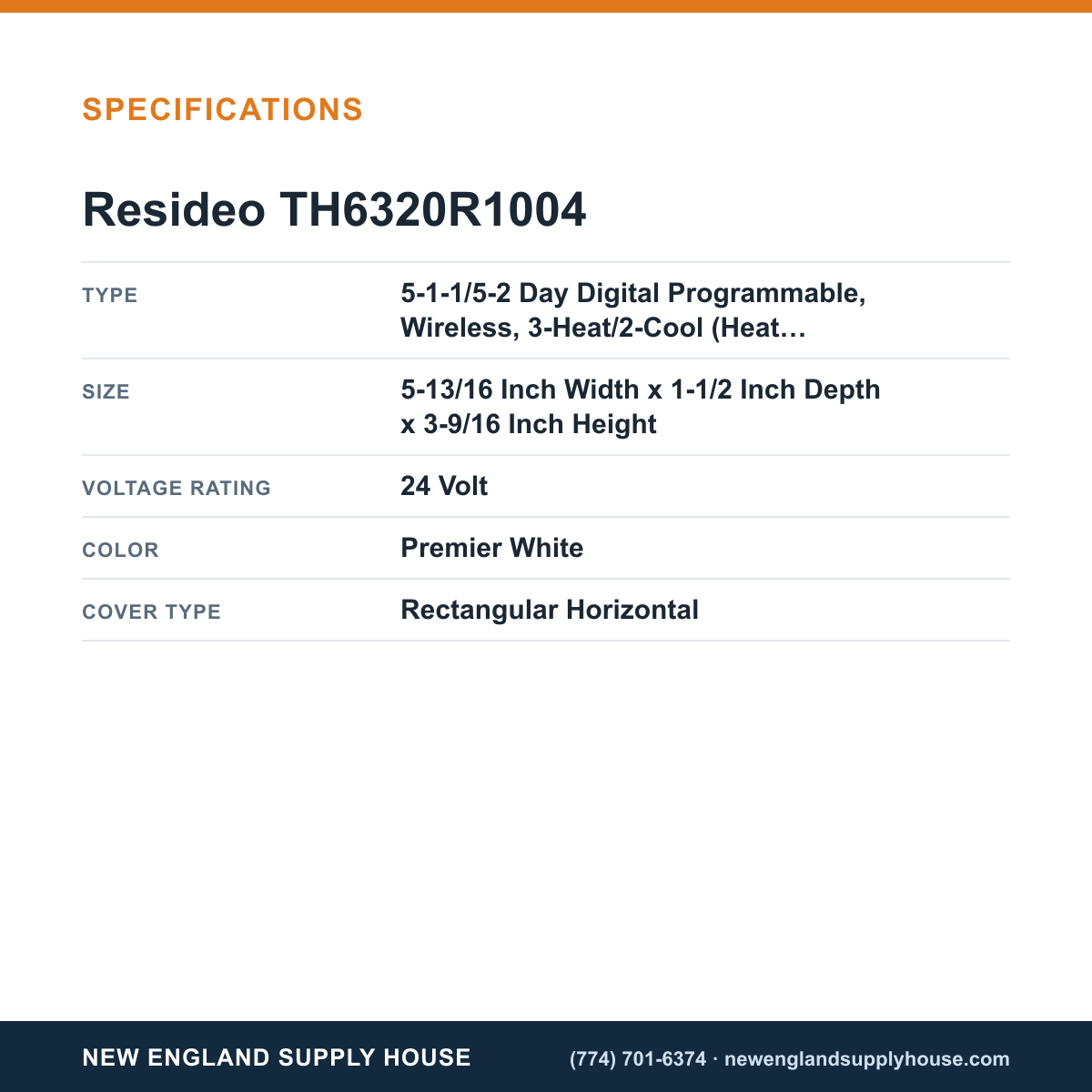 Resideo - Honeywell Home TH6320R1004 Thermostat specifications — New England Supply House [NESH-SPECTABLE-V1]