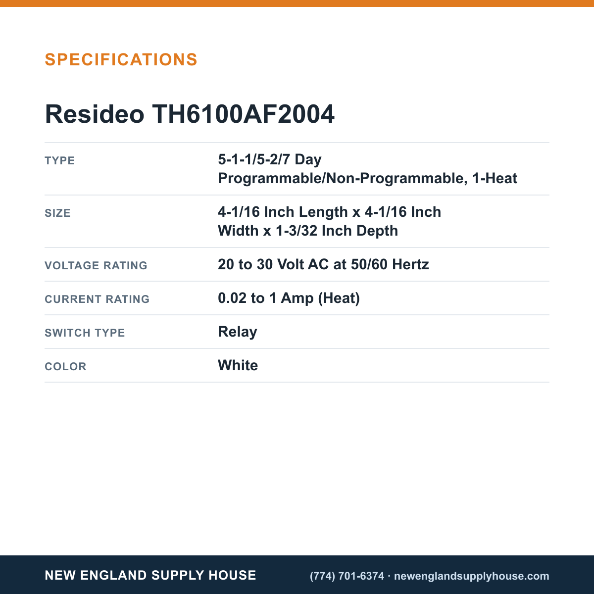 Resideo - Honeywell Home TH6100AF2004 Thermostat specifications — New England Supply House [NESH-SPECTABLE-V1]