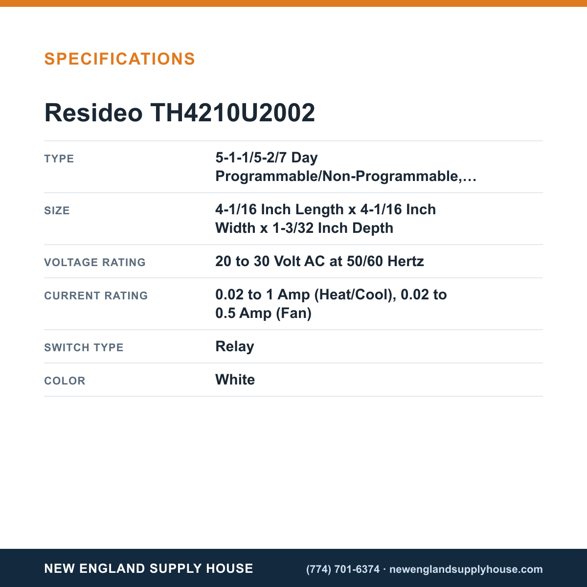 Resideo - Honeywell Home TH4210U2002 Thermostat specifications — New England Supply House [NESH-SPECTABLE-V1]