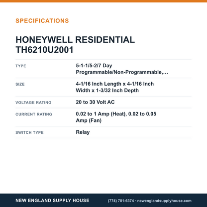Resideo - Honeywell Home TH6210U2001 Thermostat specifications — New England Supply House [NESH-SPECTABLE-V1]