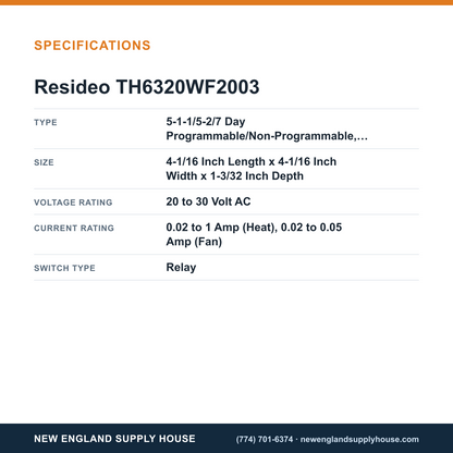 Resideo - Honeywell Home TH6320WF2003 Thermostat specifications — New England Supply House [NESH-SPECTABLE-V1]