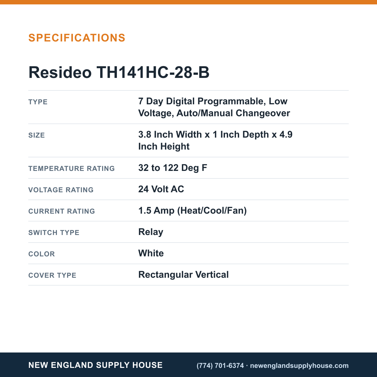 Resideo - Honeywell Home TH141HC-28-B Thermostat specifications — New England Supply House [NESH-SPECTABLE-V1]