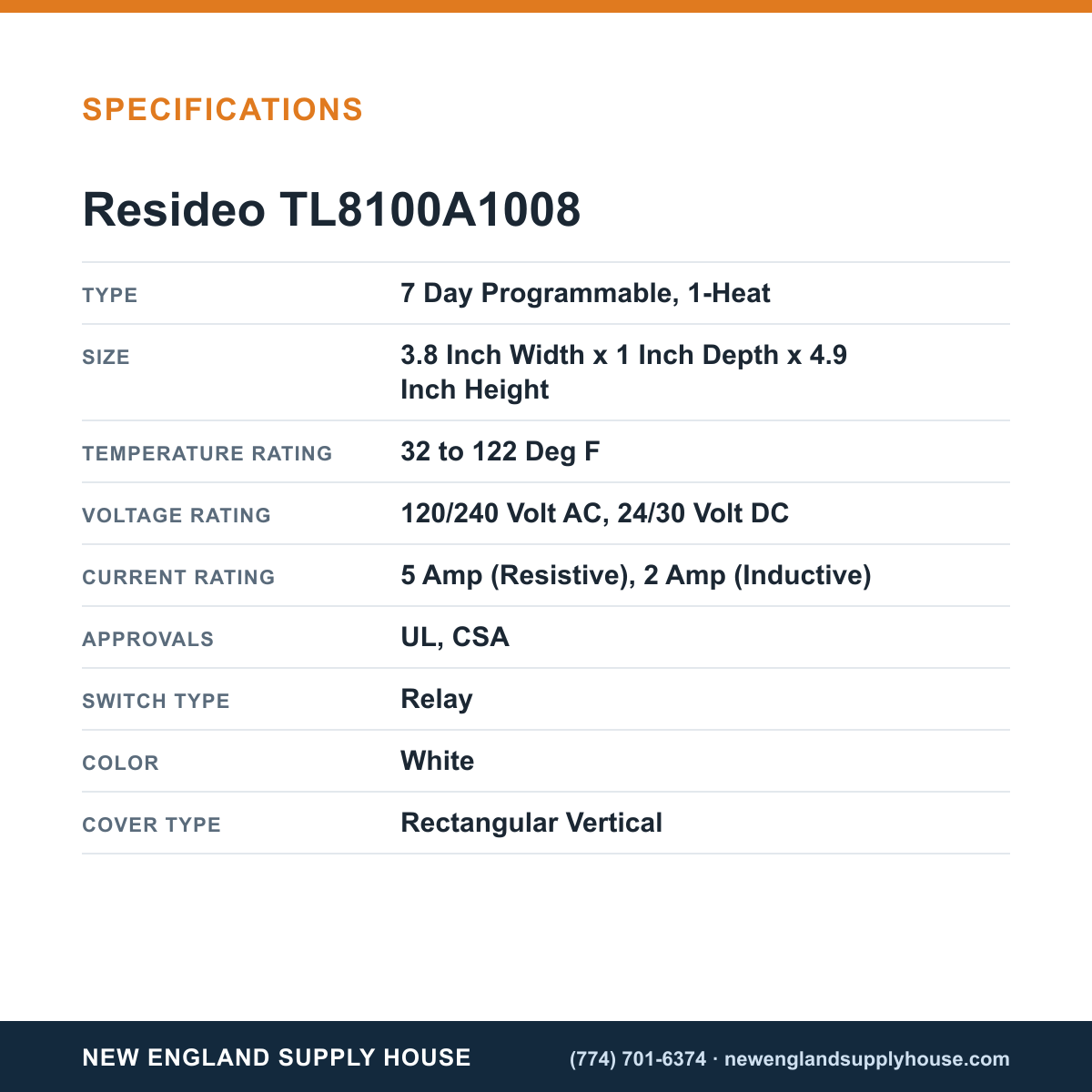 Resideo - Honeywell Home TL8100A1008 Thermostat specifications — New England Supply House [NESH-SPECTABLE-V1]