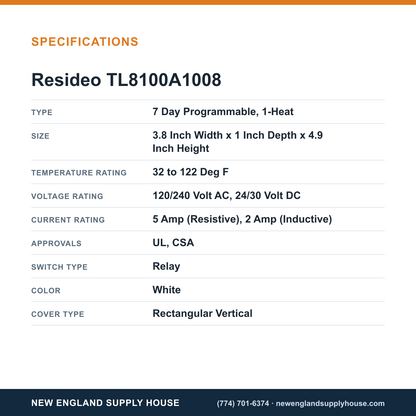 Resideo - Honeywell Home TL8100A1008 Thermostat specifications — New England Supply House [NESH-SPECTABLE-V1]