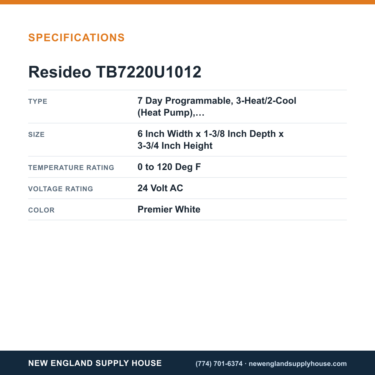Resideo - Honeywell Home TB7220U1012 Thermostat specifications — New England Supply House [NESH-SPECTABLE-V1]