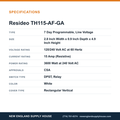 Resideo - Honeywell Home TH115-AF-GA Thermostat specifications — New England Supply House [NESH-SPECTABLE-V1]
