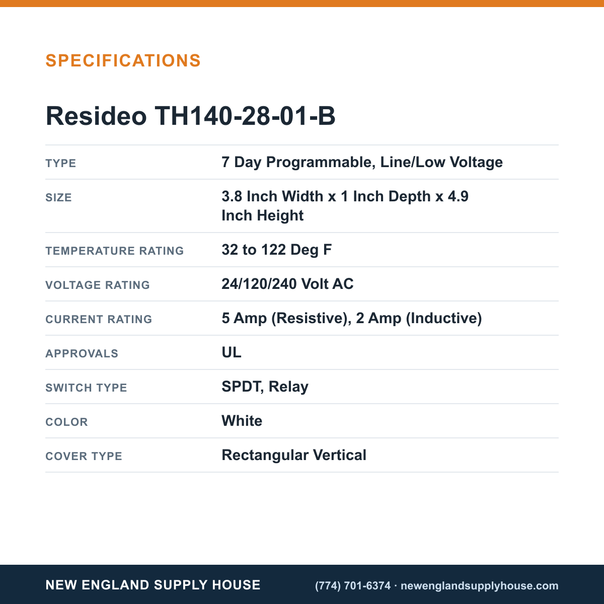 Resideo - Honeywell Home TH140-28-01-B Thermostat specifications — New England Supply House [NESH-SPECTABLE-V1]