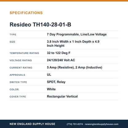 Resideo - Honeywell Home TH140-28-01-B Thermostat specifications — New England Supply House [NESH-SPECTABLE-V1]