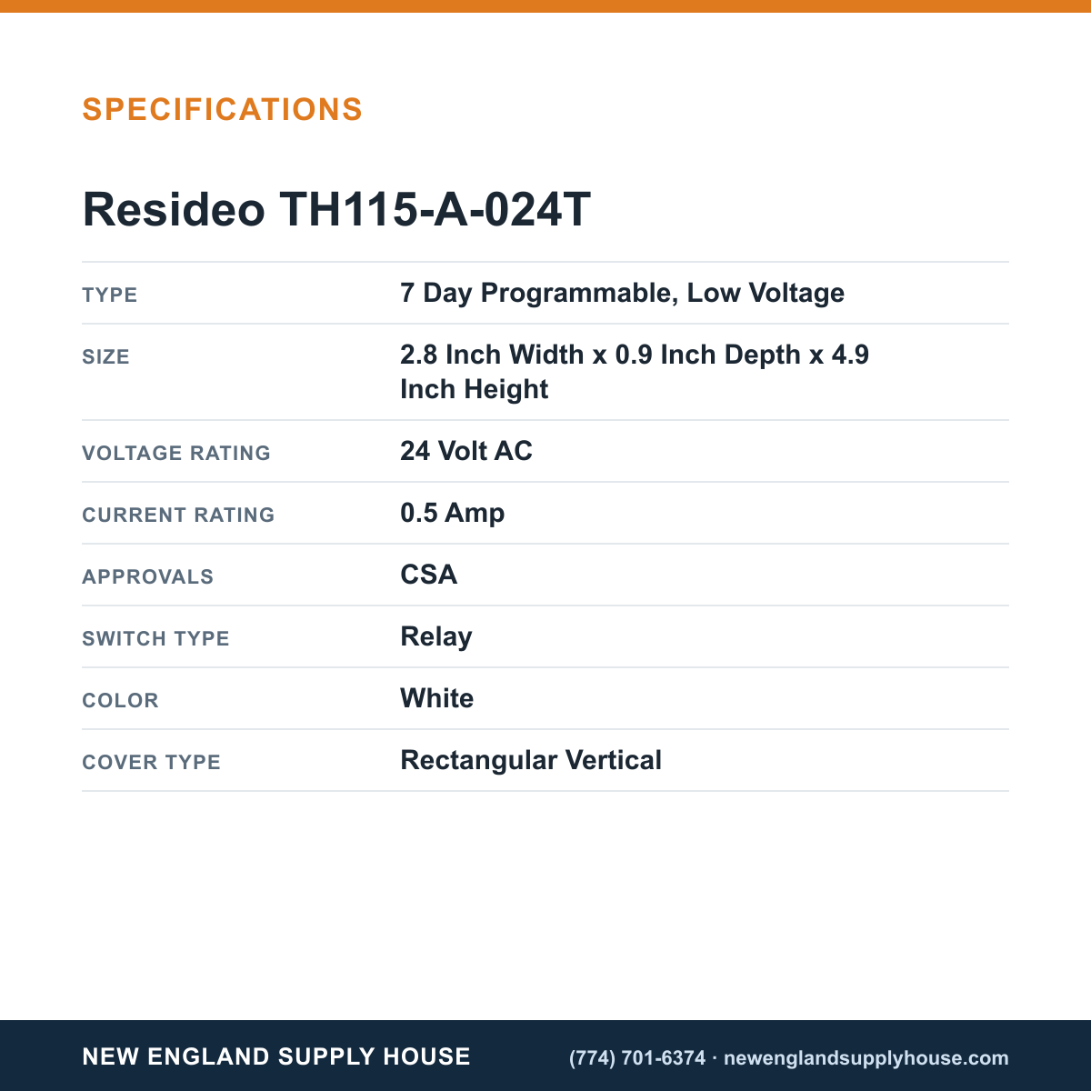 Resideo - Honeywell Home TH115-A-024T Thermostat specifications — New England Supply House [NESH-SPECTABLE-V1]