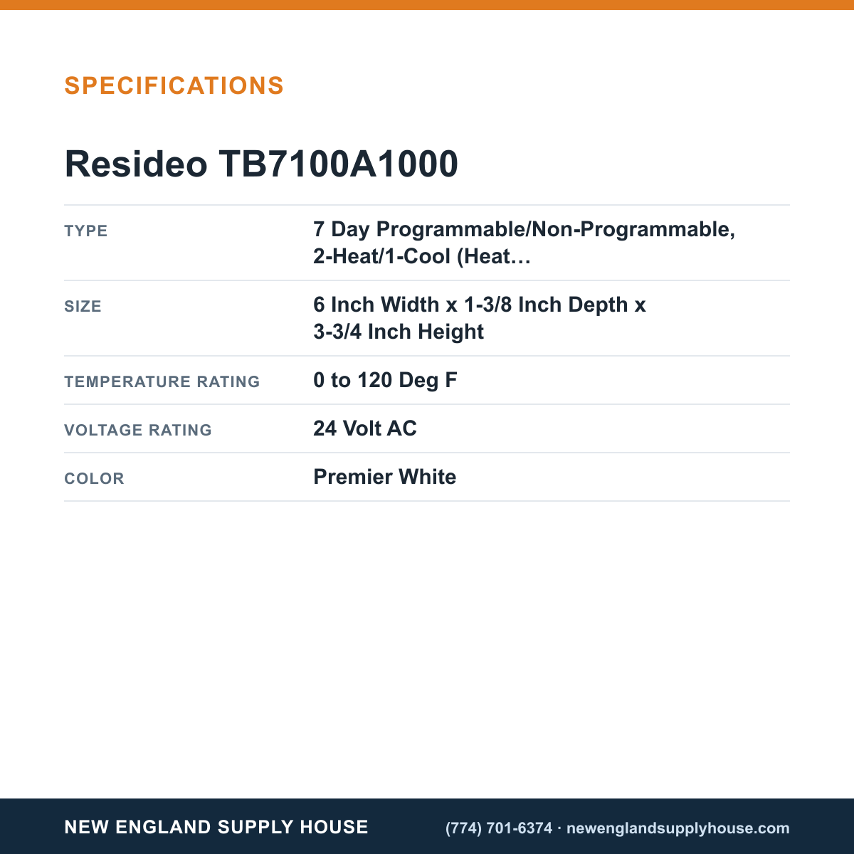 Resideo - Honeywell Home TB7100A1000 Thermostat specifications — New England Supply House [NESH-SPECTABLE-V1]