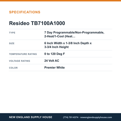 Resideo - Honeywell Home TB7100A1000 Thermostat specifications — New England Supply House [NESH-SPECTABLE-V1]