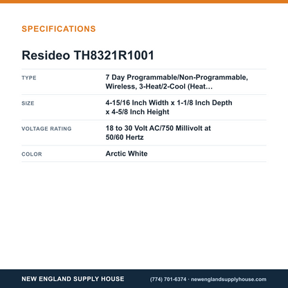 Resideo - Honeywell Home TH8321R1001 Thermostat specifications — New England Supply House [NESH-SPECTABLE-V1]