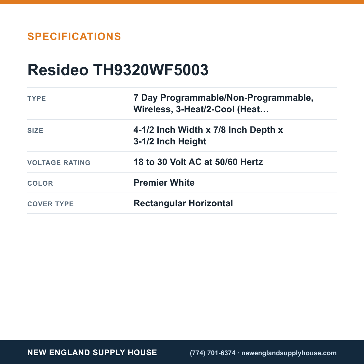 Resideo - Honeywell Home TH9320WF5003 Thermostat specifications — New England Supply House [NESH-SPECTABLE-V1]