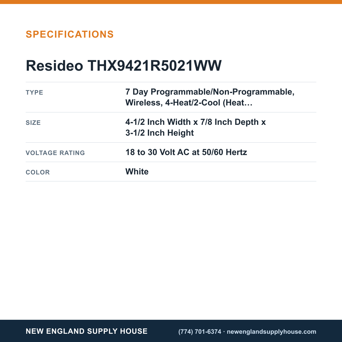 Resideo - Honeywell Home THX9421R5021WW Thermostat specifications — New England Supply House [NESH-SPECTABLE-V1]