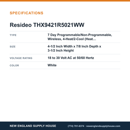 Resideo - Honeywell Home THX9421R5021WW Thermostat specifications — New England Supply House [NESH-SPECTABLE-V1]