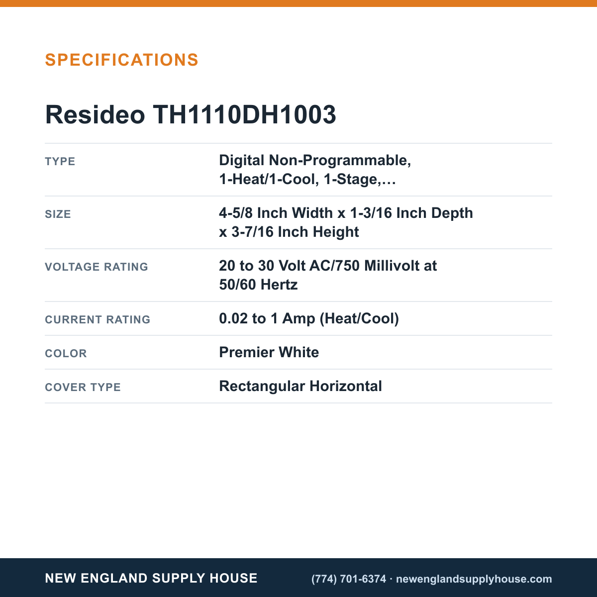 Resideo - Honeywell Home TH1110DH1003 Thermostat specifications — New England Supply House [NESH-SPECTABLE-V1]