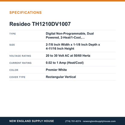 Resideo - Honeywell Home TH1210DV1007 Thermostat specifications — New England Supply House [NESH-SPECTABLE-V1]