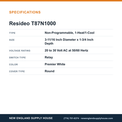 Resideo - Honeywell Home T87N1000 Thermostat specifications — New England Supply House [NESH-SPECTABLE-V1]