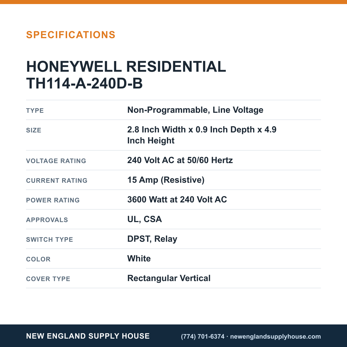 Resideo - Honeywell Home TH114-A-240D-B Thermostat specifications — New England Supply House [NESH-SPECTABLE-V1]