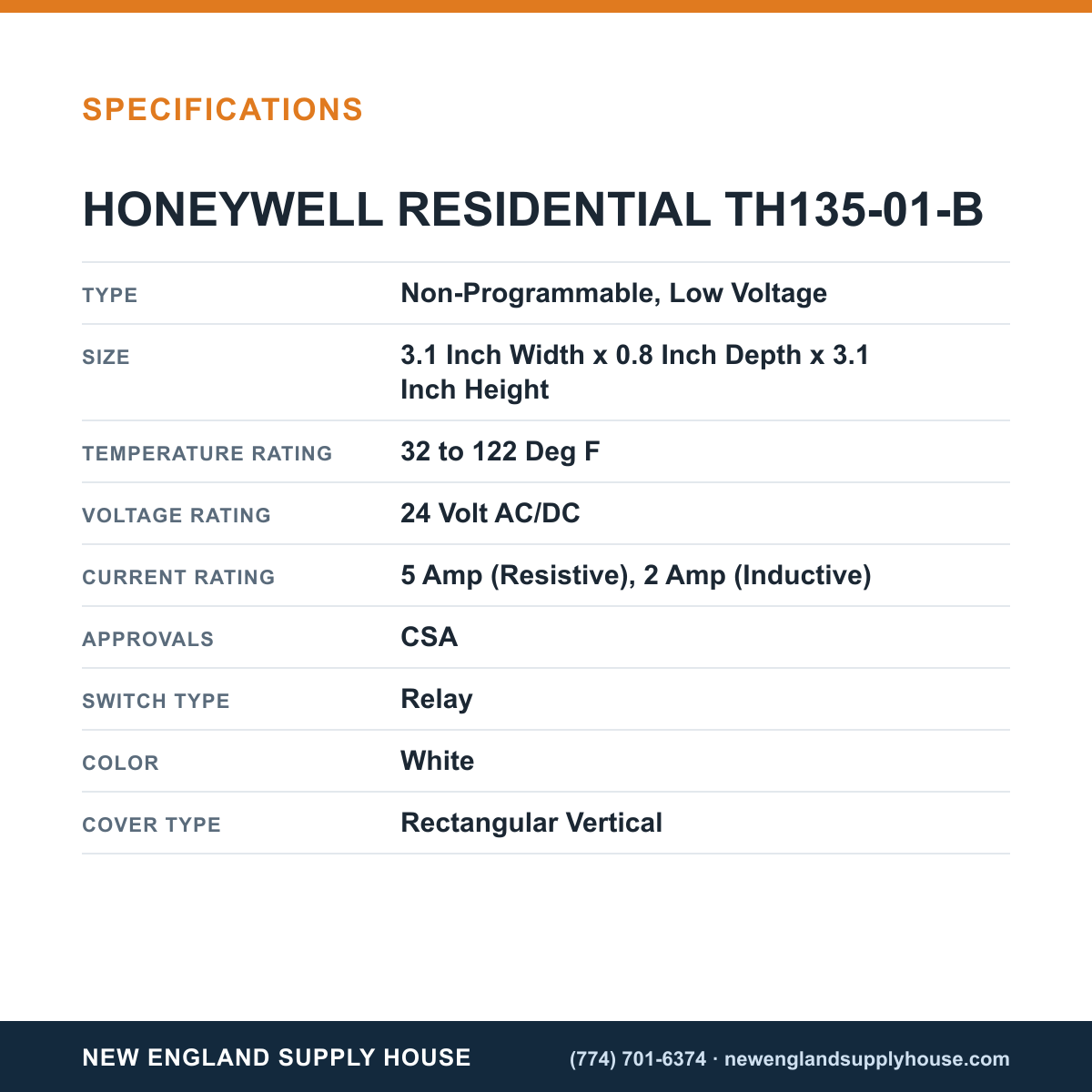 Resideo - Honeywell Home TH135-01-B Thermostat specifications — New England Supply House [NESH-SPECTABLE-V1]