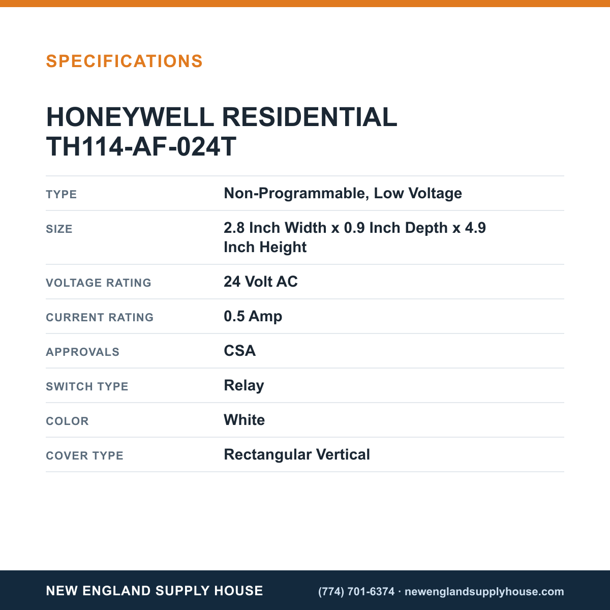 Resideo - Honeywell Home TH114-AF-024T Thermostat specifications — New England Supply House [NESH-SPECTABLE-V1]
