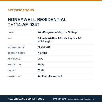 Resideo - Honeywell Home TH114-AF-024T Thermostat specifications — New England Supply House [NESH-SPECTABLE-V1]