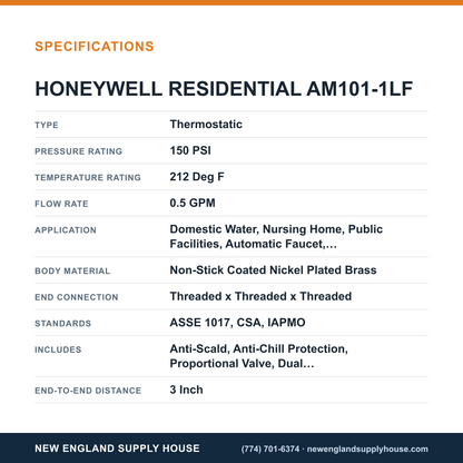 Resideo - Honeywell Home AM101-1LF Thermostatic Mixing Valve specifications — New England Supply House [NESH-SPECTABLE-V1]