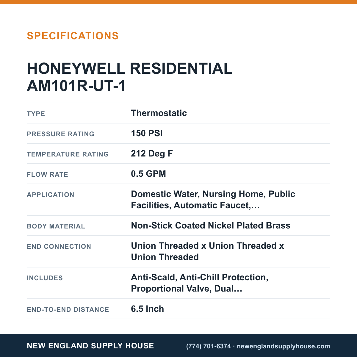 Resideo - Honeywell Home AM101R-UT-1 Thermostatic Mixing Valve specifications — New England Supply House [NESH-SPECTABLE-V1]