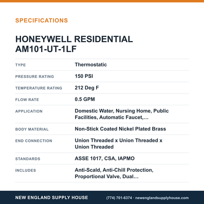 Resideo - Honeywell Home AM101-UT-1LF Thermostatic Mixing Valve specifications — New England Supply House [NESH-SPECTABLE-V1]