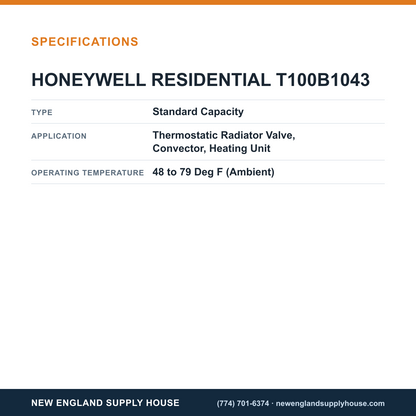 Resideo - Honeywell Home T100B1043 Thermostatic Radiator Valve Actuator specifications — New England Supply House [NESH-SPECTABLE-V1]