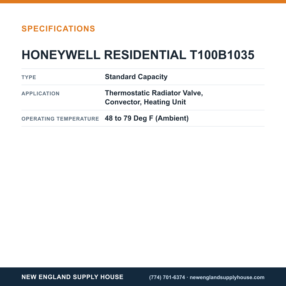 Resideo - Honeywell Home T100B1035 Thermostatic Radiator Valve Actuator specifications — New England Supply House [NESH-SPECTABLE-V1]