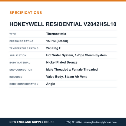 Resideo - Honeywell Home V2042HSL10 Thermostatic Radiator Valve specifications — New England Supply House [NESH-SPECTABLE-V1]