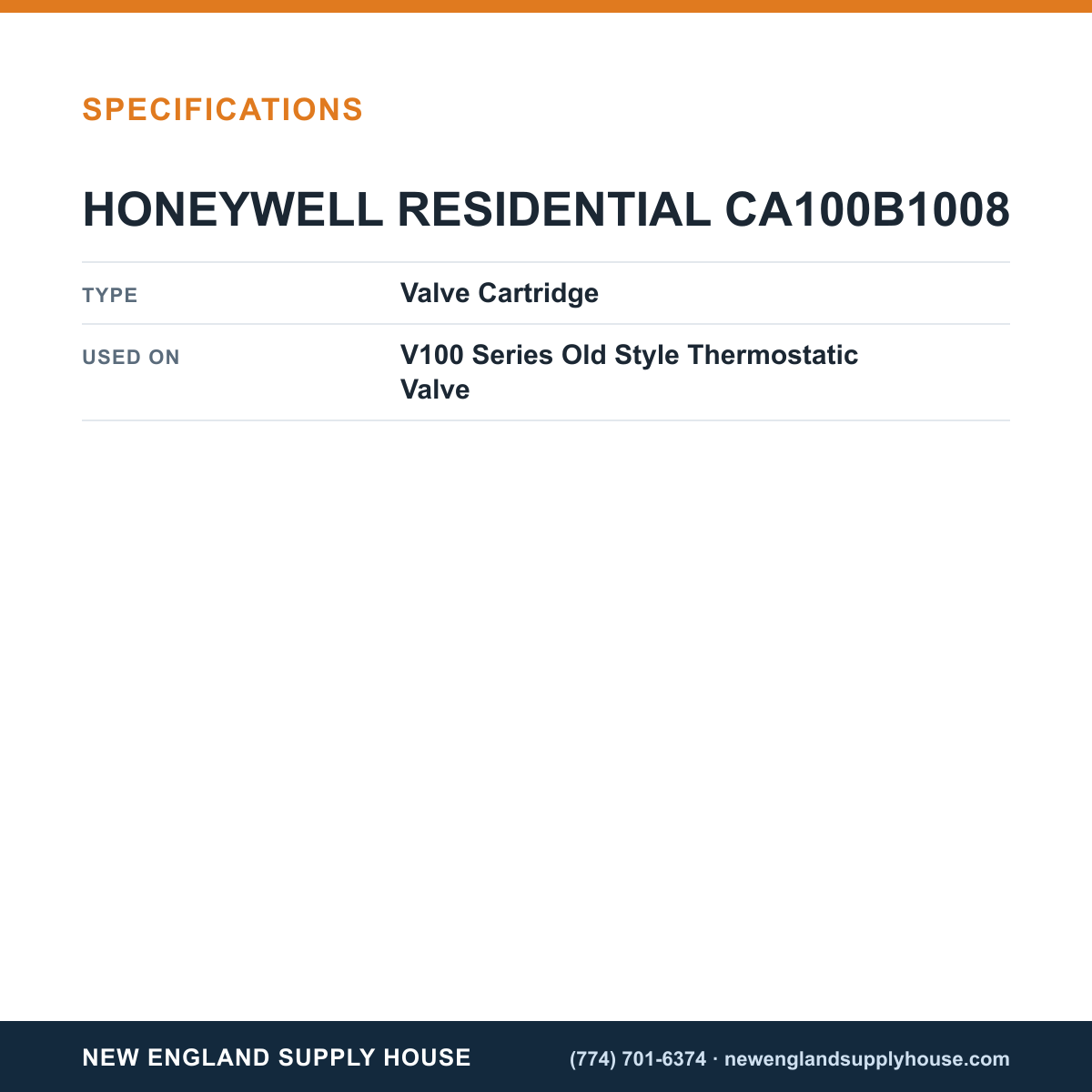 Resideo - Honeywell Home CA100B1008 Thermostatic Valve Cartridge specifications — New England Supply House [NESH-SPECTABLE-V1]
