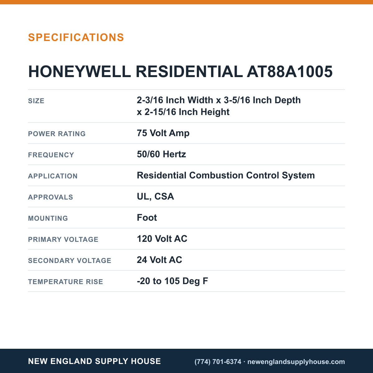 Resideo - Honeywell Home AT88A1005 Transformer specifications — New England Supply House [NESH-SPECTABLE-V1]